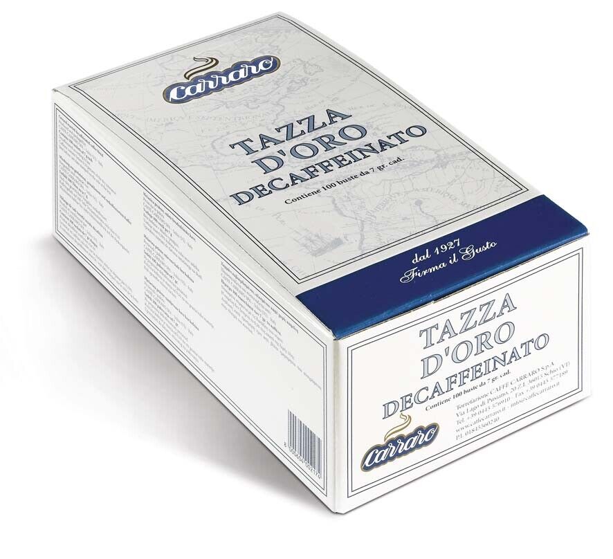 Carraro Tazza D'oro Decaffeinated Ground Coffee Espresso 7g Each x100 Sachets