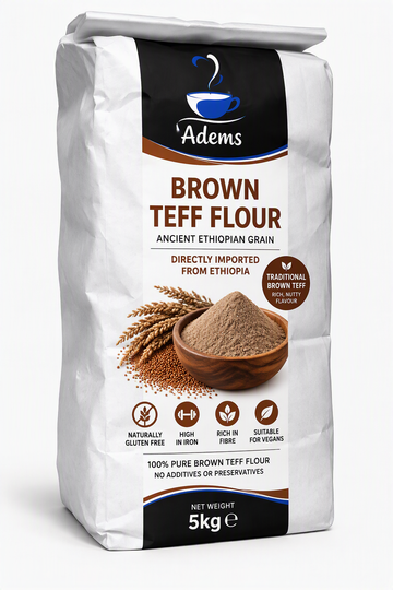 Brown Teff Flour also known as Red Teff imported from Ethiopia ጻዕዳ ጣፍ/ ነጭ ጤፍ 5Kg