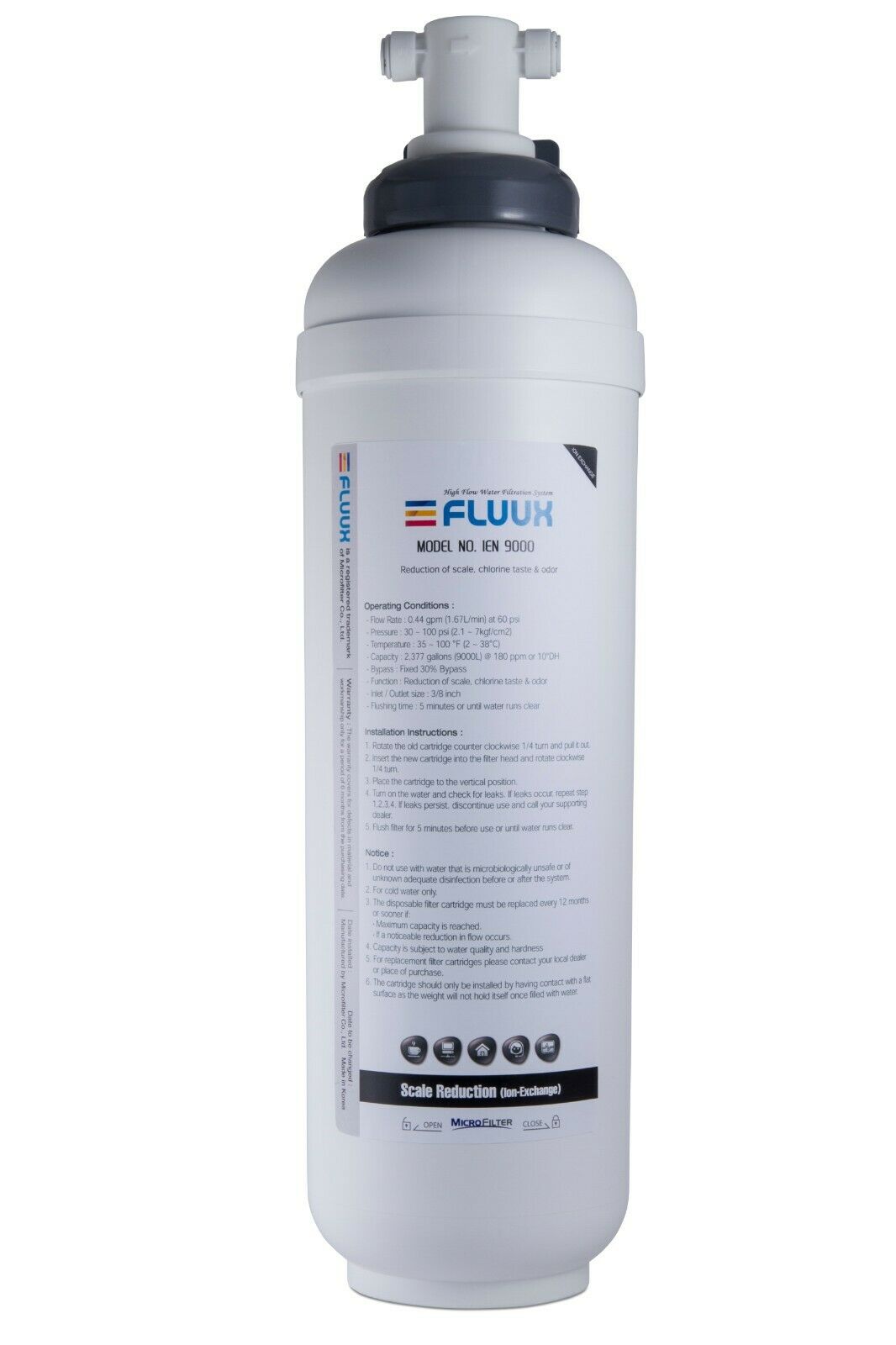 Fluux Water Filter IEN - 9000 (Complete with Head) easy replacement
