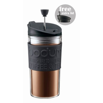 BODUM TRAVEL PRESS SET COFFEE MAKER WITH EXTRA LID, 0.35 L, 12 OZ