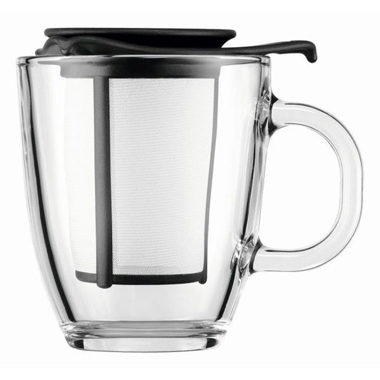 BODUM YO-YO SET MUG AND TEA STRAINER, 0.35 L, 12 OZ - BLACK