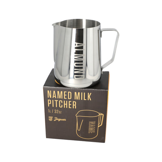 JAGUAR NAMED MILK FOAMING JUG WITH ETCHED VOLUME MEASURES - 1 LITRE 'ALMOND'