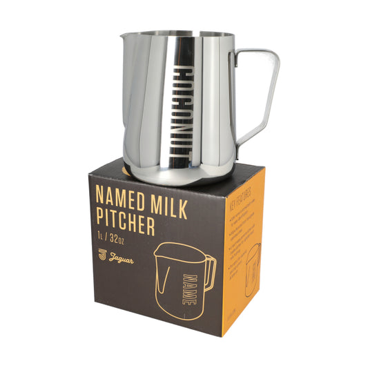 JAGUAR NAMED MILK FOAMING JUG WITH ETCHED VOLUME MEASURES - 1 LITRE 'COCONUT'
