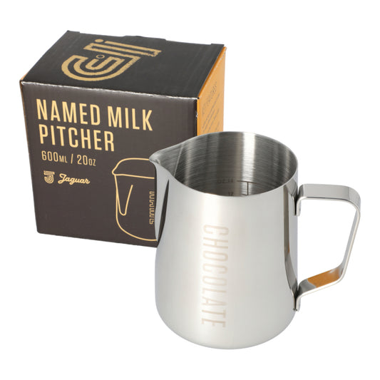 JAGUAR NAMED MILK FOAMING JUG WITH ETCHED VOLUME MEASURES - 1 LITRE 'CHOCOLATE'