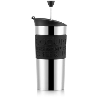 BODUM TRAVEL PRESS SET COFFEE MAKER WITH EXTRA LID, VACUUM, 0.35 L, 12 OZ - BLACK