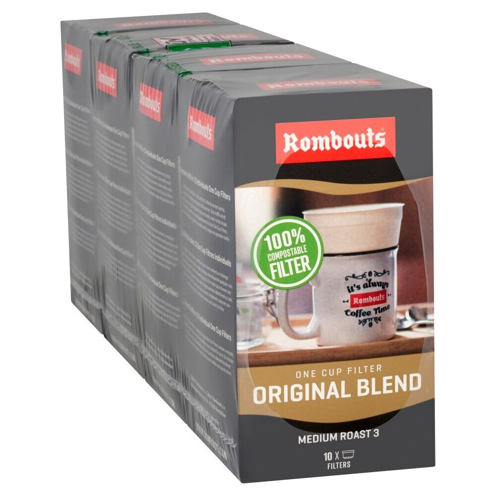 Rombouts One Cup Roasted Ground Coffee Filters 4 packs of 10 one cup 40 coffee filters