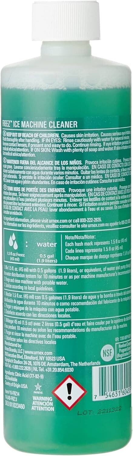 Urnex Freez Ice Machine Cleaner, works with Hoshizaki, Scotsman, Whirlpool, Wolf