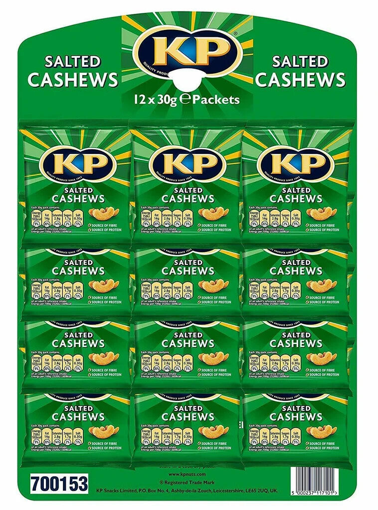 KP Pub Carded Salted cashew, Salted Cashews 12x 30g