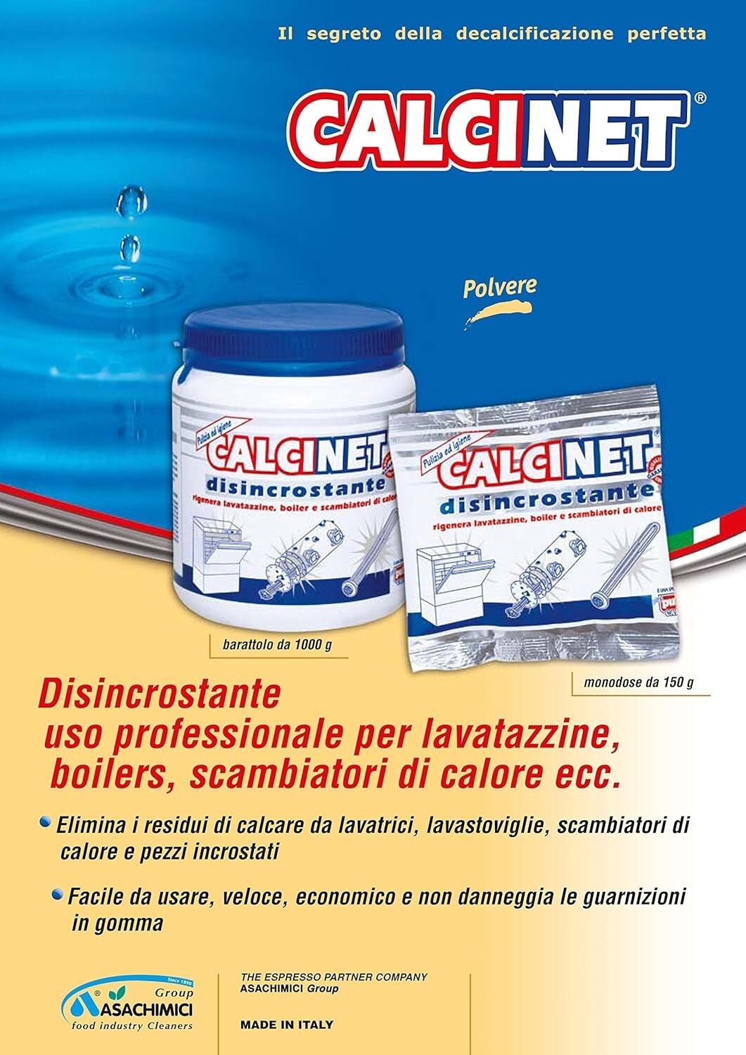 Scale Remover Calcinet 1000 g PULY CAFF For Hot Water Boilers and dishwasher