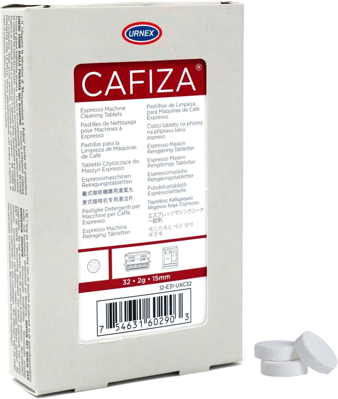Urnex Cafiza E31 Espresso and Bean to cup coffee machine cleaning tablets 32 pck