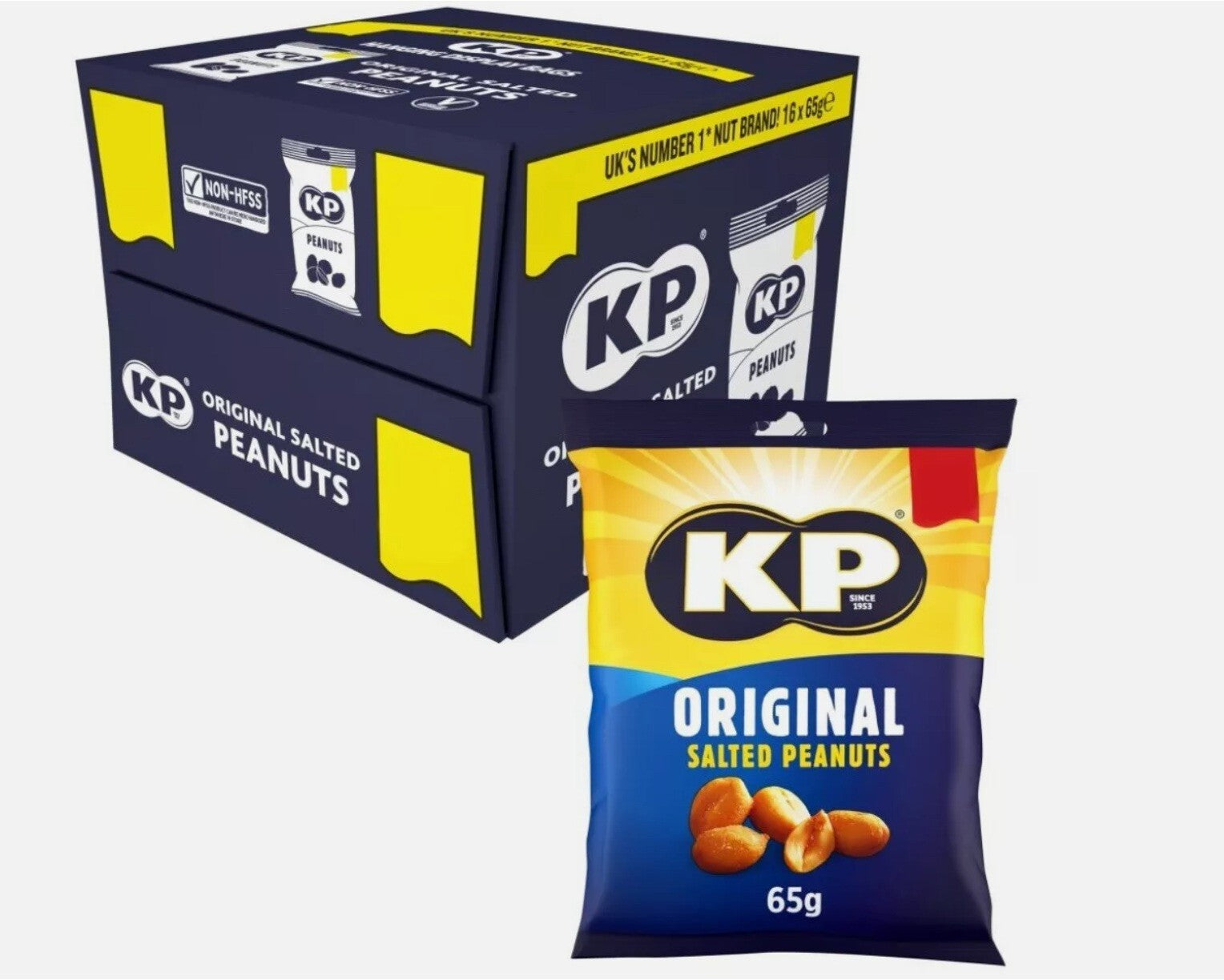 KP original salted Peanuts 65 gr per pack PMP £1.25 - 16 x 65g in Box