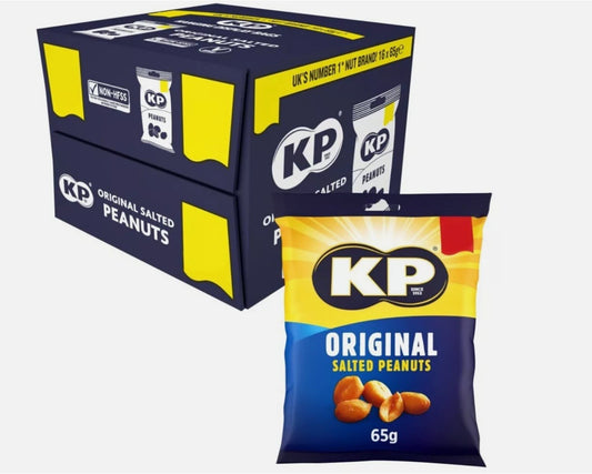 KP original salted Peanuts 65 gr per pack PMP £1.25 - 16 x 65g in Box