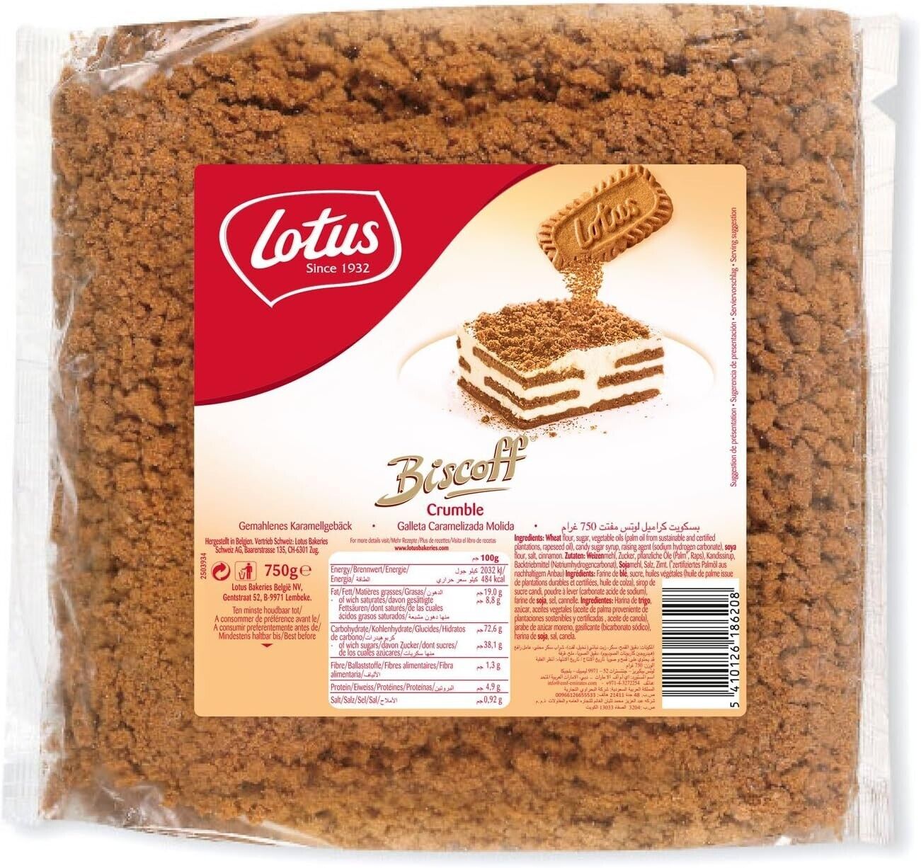 Lotus Biscoff Biscuit Crumbs bags - 8 x 750g Original Caramelised Biscuit Crumbs