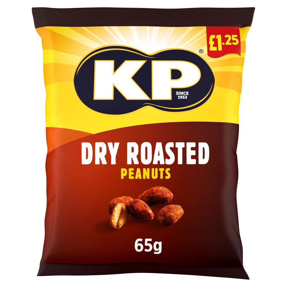 KP Dry Roasted Peanuts 65gr per pack price marked £1.25 - 16 x 65g in Box