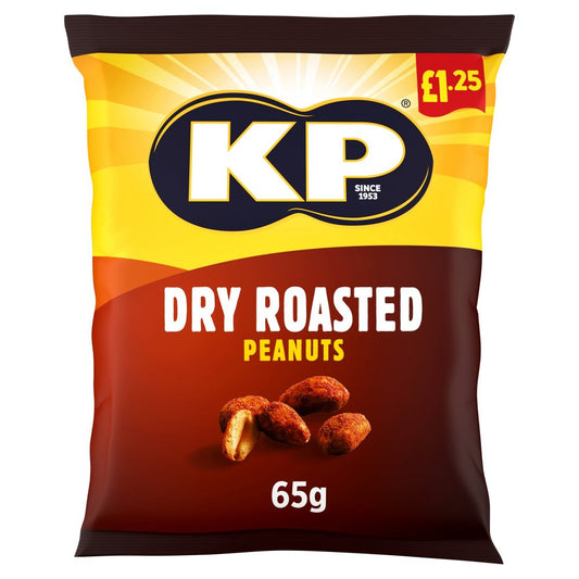 KP Dry Roasted Peanuts 65gr per pack price marked £1.25 - 16 x 65g in Box