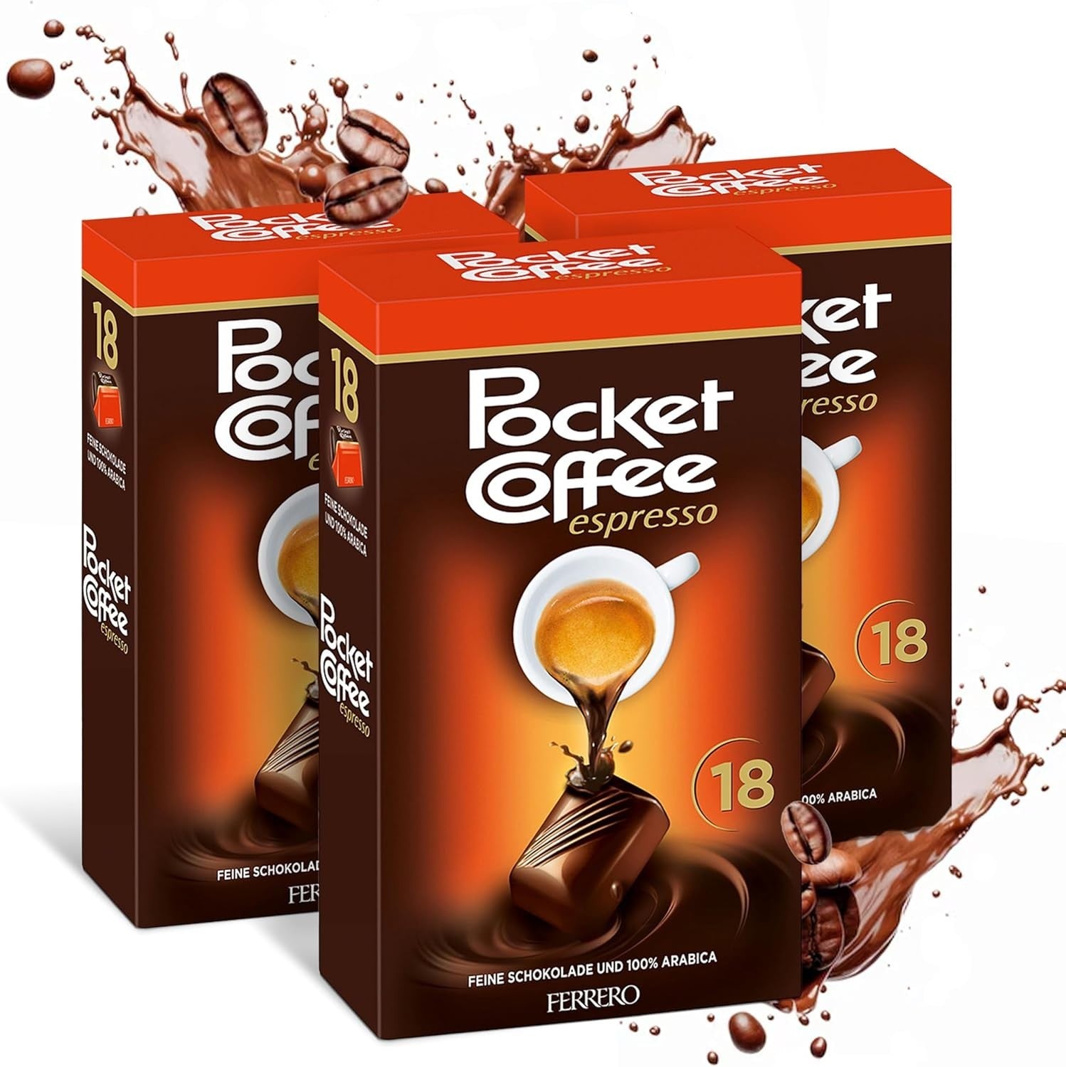 Pocket Coffee Espresso – 3 packs of 18 Chocolates (3 x 225g) – with caffeine