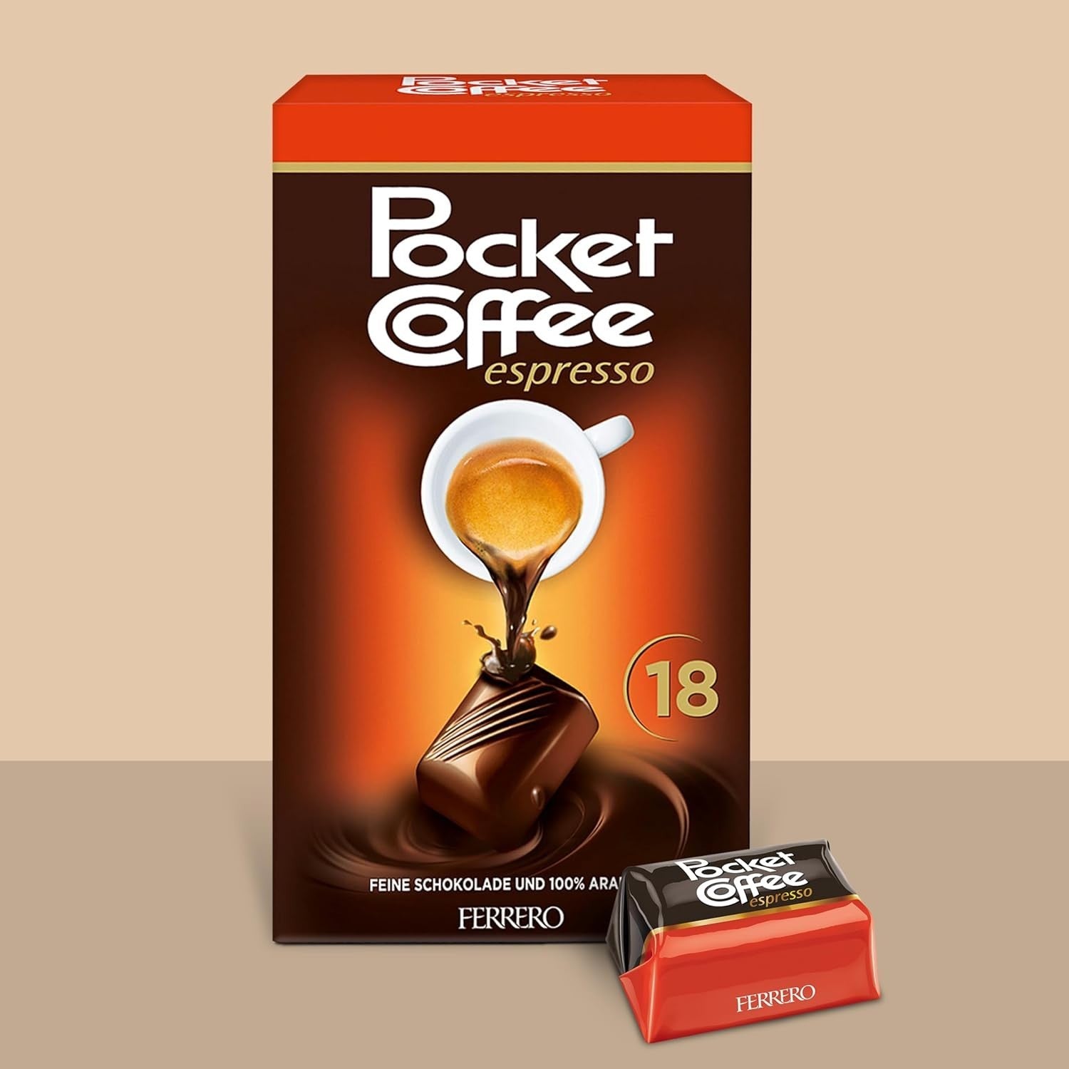 Pocket Coffee Espresso – 3 packs of 18 Chocolates (3 x 225g) – with caffeine